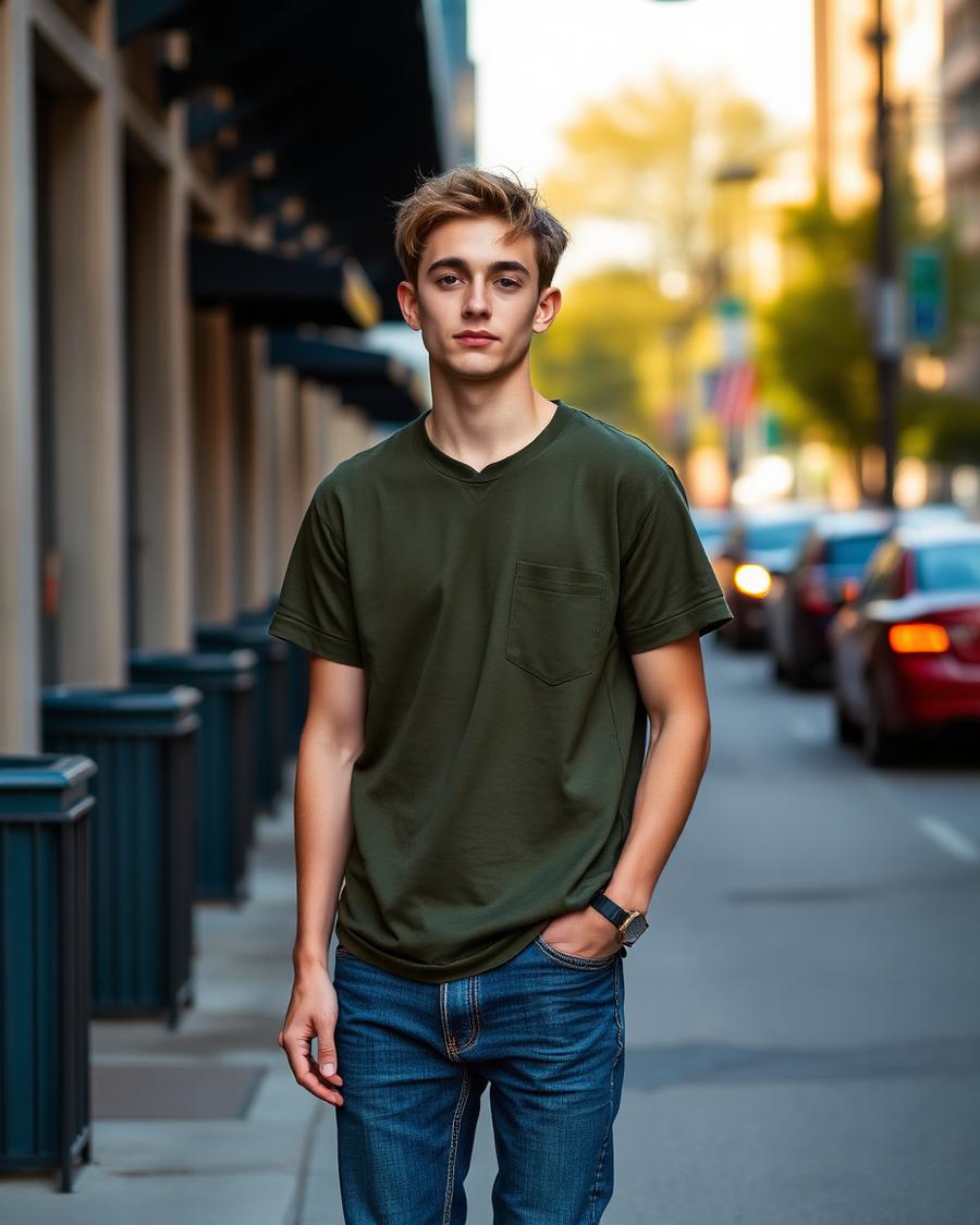 Supporter wearing an olive jersey outdoors